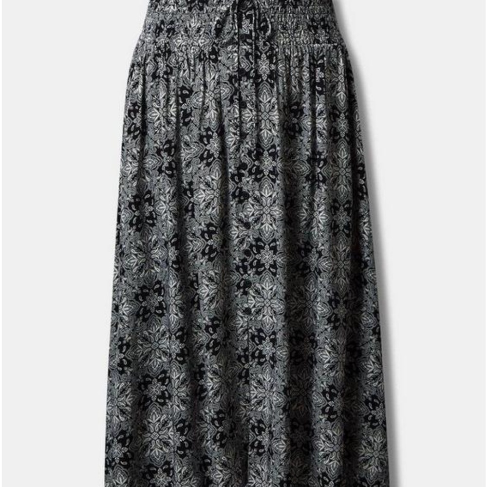 3 Piece Smocked Ruffle Trim Crop Top, Midi skirt, and Wide-Leg Pants Set - Black - Picture 4 of 8